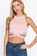 Load image into Gallery viewer, Sleeveless Crew Neck Waist Tie Crop Sweater Top