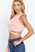 Load image into Gallery viewer, Sleeveless Crew Neck Waist Tie Crop Sweater Top