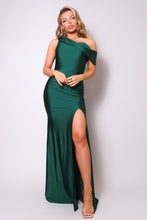 Load image into Gallery viewer, One Shoulder Draped Side Slit Maxi Dress