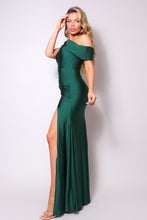 Load image into Gallery viewer, One Shoulder Draped Side Slit Maxi Dress