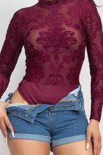 Load image into Gallery viewer, Embroidered Mock Neck Keyhole Bodysuit