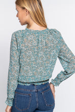 Load image into Gallery viewer, Long Slv Smocked Print Woven Top