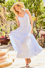 Load image into Gallery viewer, V-neck Tie Shoulder Strap Tier Stripe Print Maxi Oversize Dress