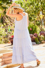 Load image into Gallery viewer, V-neck Tie Shoulder Strap Tier Stripe Print Maxi Oversize Dress